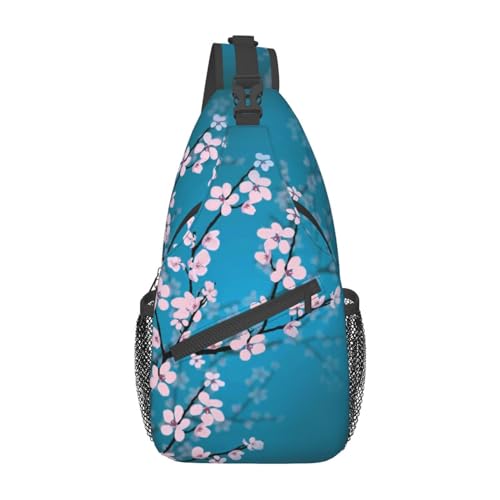 SURERUIM Pink Cherry Blossom Sling Bag for Women Men Crossbody Shoulder Backpack Japanese Flowers Blossom Trees Branch Asian Style Chest Bags Floral Print Gym Bag Travel Hiking Casual Daypack
