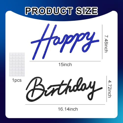 Image of TONIFUL Happy Birthday Sign for Backdrop - Glitter Black Navy Blue Felt Banner - Includes Dot Glue - Perfect for Birthday Party Backdrop,Wall Decr,Balloon Arch,Photo Background