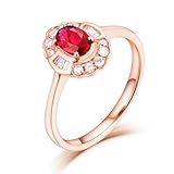 BWDHJLEY Bague de fiançailles en or 18 carats pour femme - Rouge sang de colombe - Rubis ovale - Or rose 750, 57 (18.1), Or rose 18 carats (750), Rubis Diamant