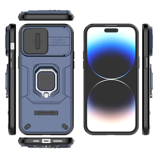 Image of CamShield Pro Case with Slide Camera Protection and 360 Protection Ring Stand Bumper Back Case Cover for iPhone 15 Pro (Blue)