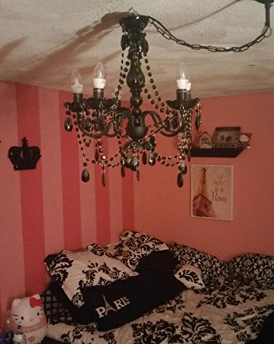 gypsy color The Original 5 Light Black Hardwire Flush Mount Chandelier H21”xW19”, Black Metal Frame with Black Glass Stem and Black Acrylic Crystals & Beads That Look Just Like Glass
