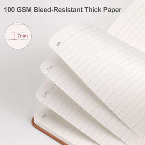 Image of EMSHOI Lined Journal Notebook, 192 Numbered Pages, A5 Size (5.7'' x 8.3'') | Leather Hardcover, 100 GSM Thick Paper, for Women & Men, Journaling, Writing, Work & Office, Sun Debossed (Brown)