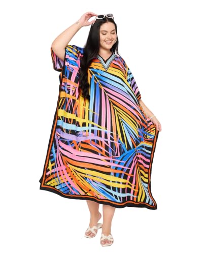 Image of Gypsie Blu Women Plus Size Kaftan Dress Beach Cover Up Maxi Dresses for Women, V-Neck Kimono Sleeve 1X-3X
