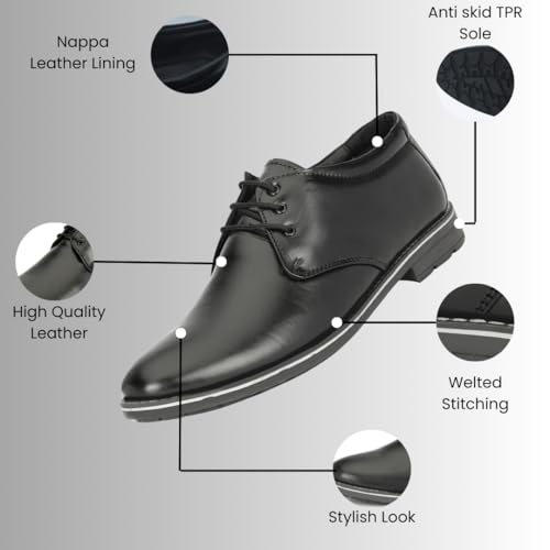 Image of Leatherful Formal Lace-up Derby Shoes for Men | Full Grain Leather | TPR Sole & Nappa Lining | Office, Party, All Occassion | Genuine Leather | Smart Casual - YKDB020BL1S-06