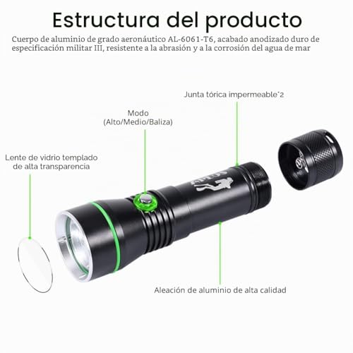 Luz de buceo APLOS AP30 con linterna impermeable IPX8 recargable para submarinismo 4