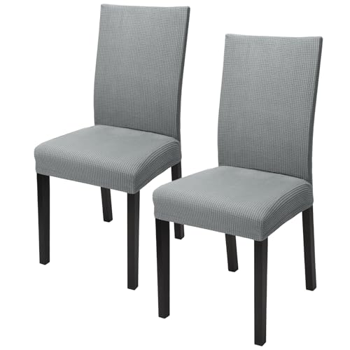 Segus Coprisedia con Schienale, 2 Pezzi Coprisedie Elasticizzati, Facile da Pulire e Rimovibile, Fodere per Sedie Grigio per Soggiorno, Cucina, Office (Pile)