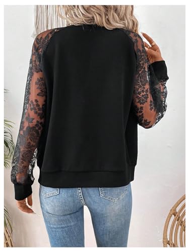 Verdusa Women Bomber Jacket Lightweight Contrast Lace Zip Up Tops Raglan Long Sleeve Fall Outerwear2