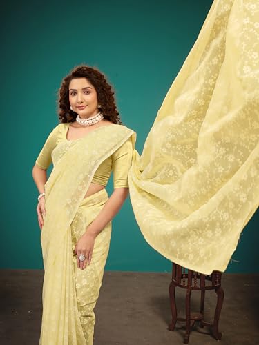 Image of Garden Vareli Viscose Brasso Floral Print Saree