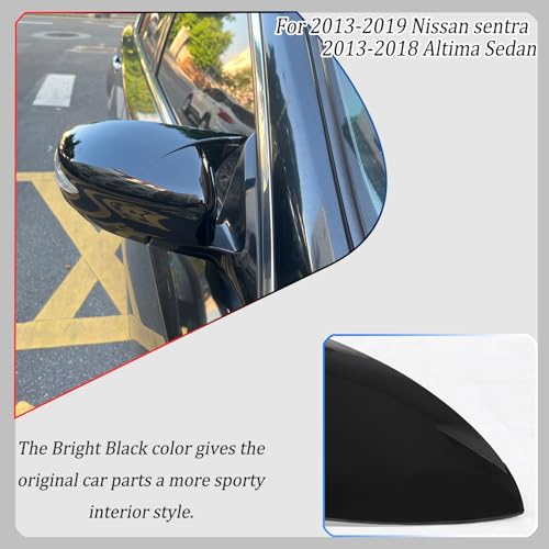 Image of Side Mirror Cover,for Nissan Sentra 2013-2019 /Nissan Altima 2013-2018, Bright Black Side Rear Mirror Covers Body Kit Accessories for Cars(with Turn Signal Cutout)