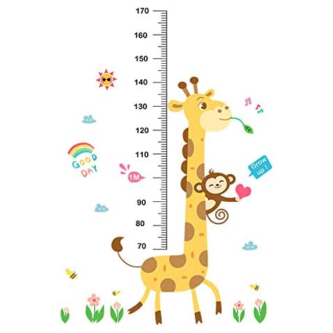 Baby Height Growth Chart Wall Sticker Kids Measure Growth Wall Decals Removable Wall Ruler for Boys Girls Baby Nursery Children Bedroom Living Room Wall Decor (Giraffe Monkey) Cover