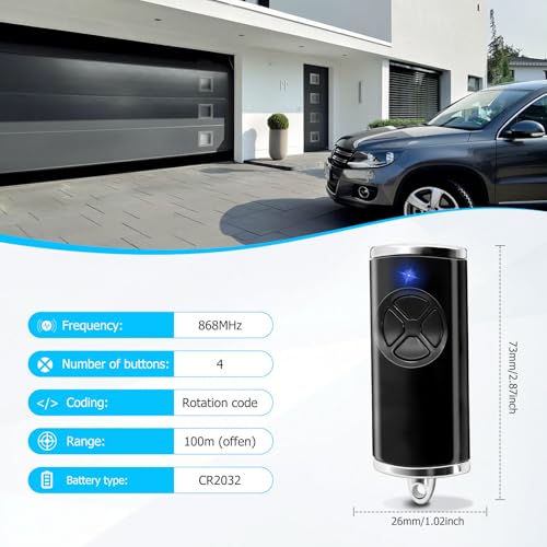2 Stück 868,3 MHz Garagenöffner Handsender, Hörmann Garagentoröffner Fernbedienung 4 Kanäle Kompatibel mit hse4-868-bs, hse2-868-bs, HS1-868-BS, HSS4-868-BS, HSP4-868-BS(Schwarz)