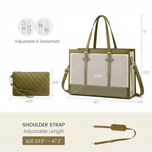 Image of LOVEVOOK Laptop Tote Bag for Women,15.6 Inch Vintage Laptop Bag with Clutch Purse,Large Capacity Leather Work Bag, Computer Bag Office Business Briefcase, Casual Handbag for Travel College Teacher