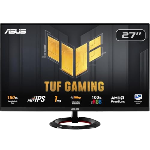 ASUS TUF Gaming VG279Q3R Monitor 27', Full HD IPS (1920x1080), 1 ms (GTG), 180Hz, Tecnologia Extreme Low Motion Blur, FreeSync, 100% sRGB, Nero