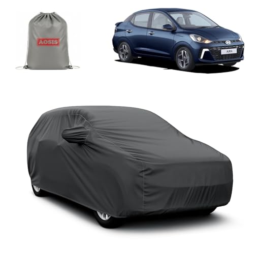 Image of AOSIS 'Waterproof' Car Cover Compatible with Hyundai Aura E /S /SX /Corporate 300 GSM Uly Coated Thick Fabric 4X4, Adjustable Belt Buckle, Elastic Grip