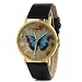 HACBIWA Unisex Lady Colorful Butterfly Pattern Round Wrist Watch Black