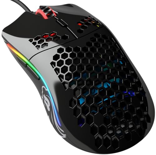 Glorious Gaming Model O Souris de jeu filaire - 67 g, design super léger en nid d’abeille, RGB, Capteur Pixart 3360, Switches Omron, Ambidextre - Noir brillant