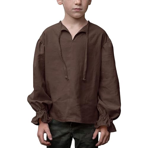 Generisch Ropa medieval para niños, camisa medieval Colin de manga larga, disfraz vintage, disfraz de pirata, camisa de caballero, disfraz medieval de carnaval con cordones, renacimiento medieval