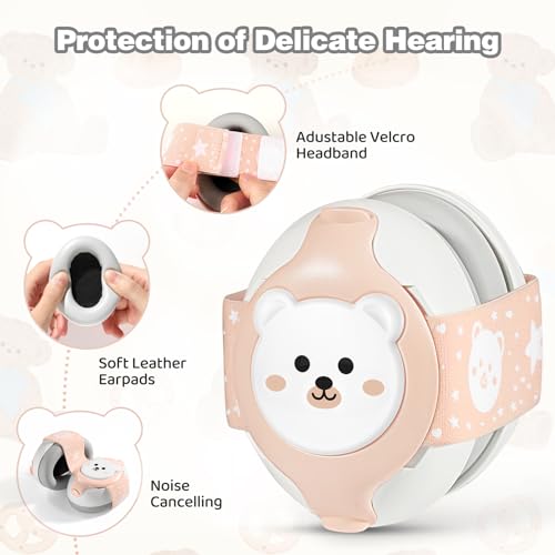 Image of YomauiYee Baby Earmuffs,Bear Infant Headphones Noise Cancelling Baby Ear Protection with Adjustable Headband Sound Proof Headphones, Travel Essentials for Travel
