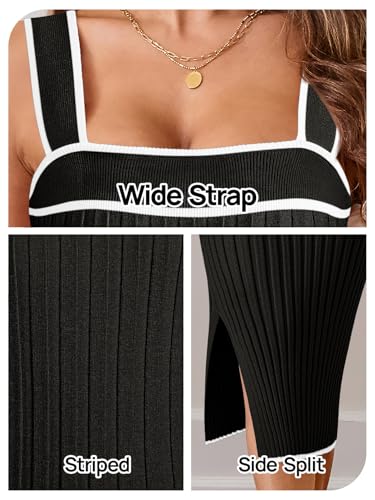 Image of MEROKEETY Womens Summer Striped Bodycon Ribbed Knit Midi Sweater Dress 2026 | Sleeveless Long Tank Dress, Soft, Stretchable, Maternity, Baby Shower, Gender Reveal, Bump Friendly, Beach, Vacation Outfit