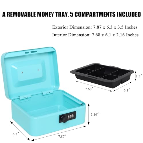 Caisse à monnaie en métal durable bleu clair, coffret à billets robuste Jssmst