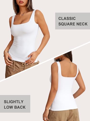 Image of Ibeauti Womens Square Neck Tank Tops Fitted Double Lined Tops Basic Layering Tanks Summer Sleeveless Shirts