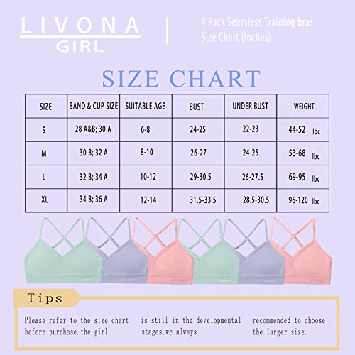 Livona Racerback Training Bra For Girls- 6 Pack Seamless Sports Bra, Padded Everyday Bra Bralette,Crop Cami Tank Top (6-14)… #TOP4