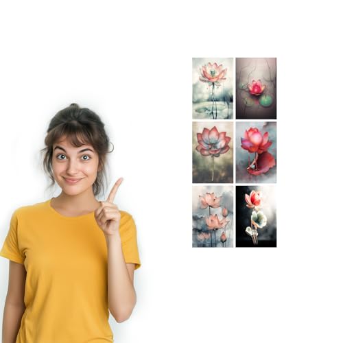 Image of SiddArtify Lotus Flower Wall Art Prints Set - Watercolor Floral Poster Decor for Living Room Bedroom Office - Set of 2-4x6 Inch - Board (Pack of 6) - Sticker (Pack of 6)