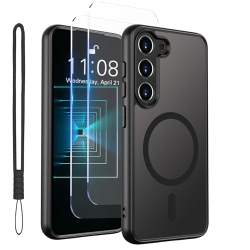 Mitetabo Handyhülle für Samsung Galaxy S23 Hülle für MagSafe Magnetisch [2 Schutzfolie][1 Lanyard] Militärischer Stoßfes...