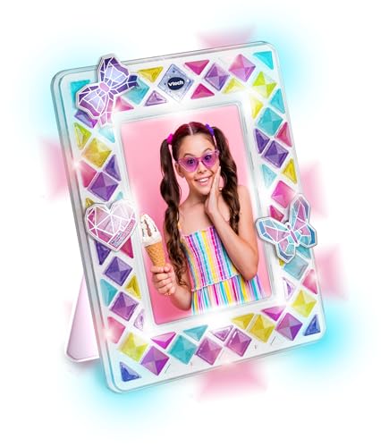 VTech Mosaic Magic Lights Marco de fotos, kit de manualidades, más de 70 azulejos de mosaico coloridos, efectos de luz y sonido, 12 melodías, kit de manualidades para niños, adecuado para edades de 5