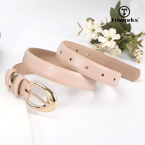 Image of TRIWORKS 2 Pack Women Leather Belt for Jeans Pants Fashion Ladies Faux Leather Belt with Gold Buckle