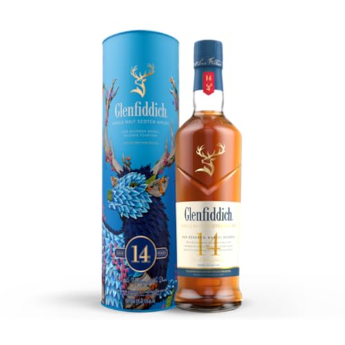 GLENFIDDICH 14 Year Old Single Malt Scotch Whisky - Sweet Warmth - Vanilla, Brown Sugar, Fresh Pear & Apple - Deep Bourbon Barrel Accents - Product Of Scotland - 40% ABV - 70 cl