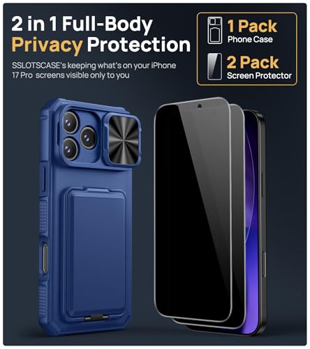 Image of SSLOTSCASE for iPhone 17 Pro Case with 2X Privacy Screen Protector, Blue