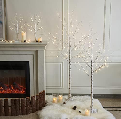 Eambrite Twig Christmas Tree 2FT Frosted Ball White Birch Tree with 24 Warm White Lights Battery Operated Tabletop Tree for Christmas Home Party Wedding Indoor Decoration