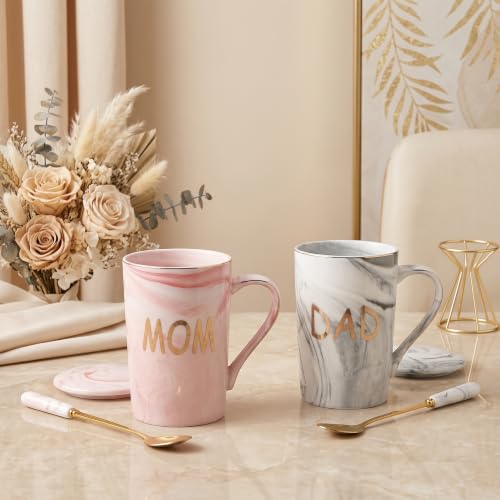 Image of NYRWANA Coffee Mug, Wedding Present for Couples, Couple Present, Mom & Dad Set of 2 Coffee Mugs, Lids, Ceramic Spoons, Coasters, Best Wishes Card & Beautiful Carry Bag (380ml-Ceramic)