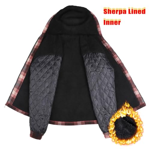 Image of Facitisu Hoodies for Men Sherpa Lined Heavyweight Flannel Jackets Fleece Plaid Winter Warm Coats