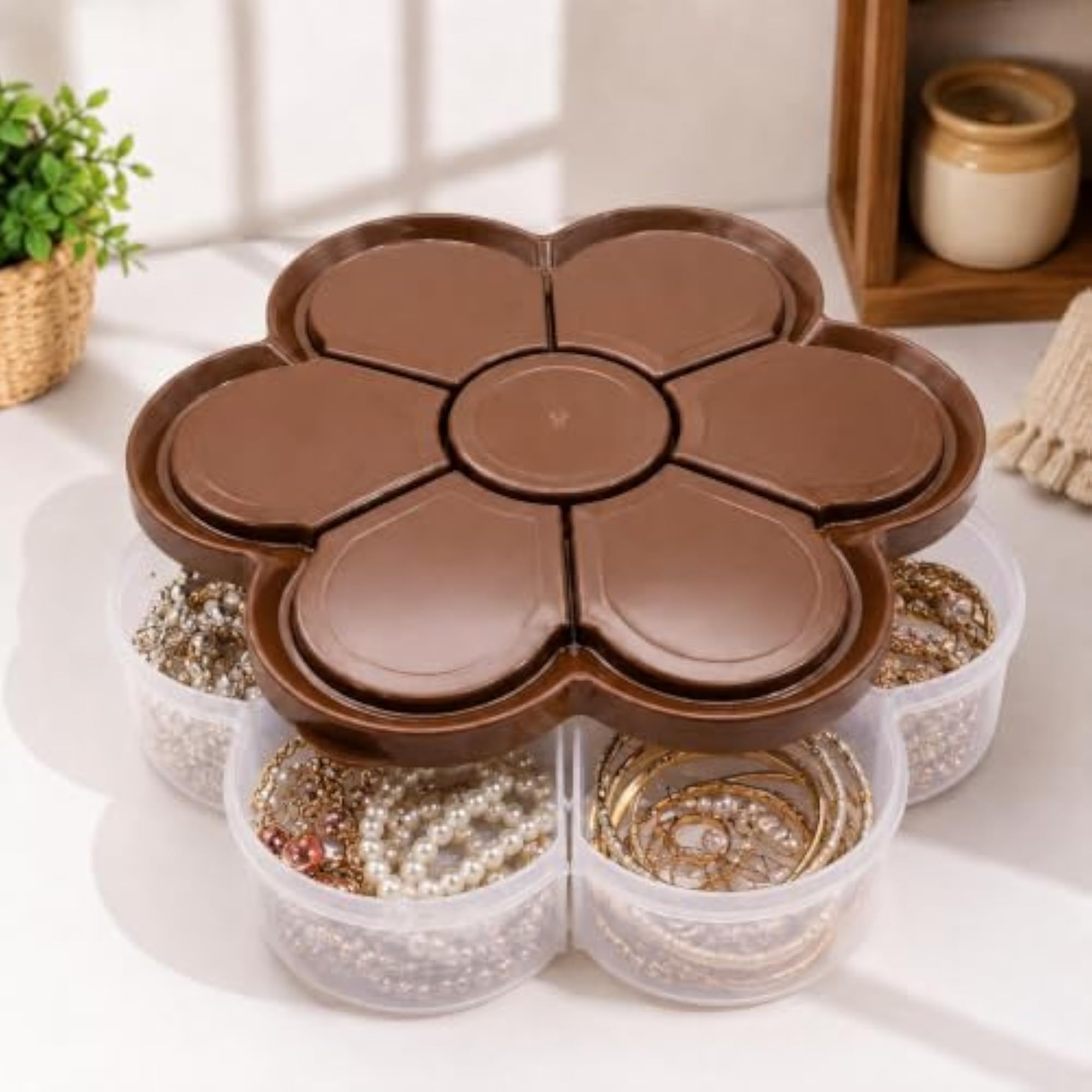 Flower Shape Jewellery Organiser Box with 7 Compartments