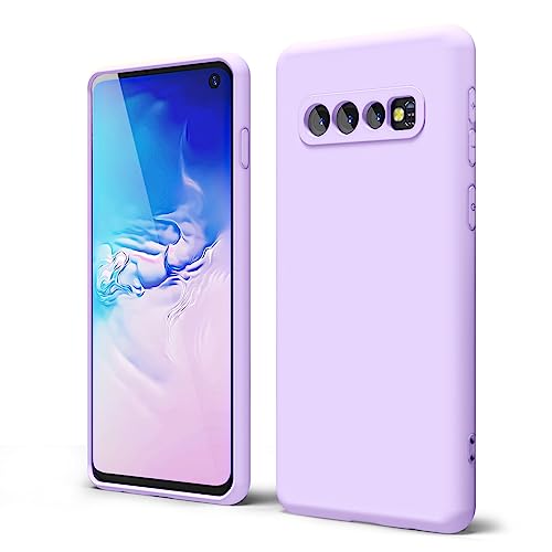 oakxco for Samsung Galaxy S10 Case Liquid Silicone Grip, Cute Thin Slim Soft Rubber TPU Plain Smooth Gel Cover for Women Girl, Matte Solid Protective & Shockproof, Lilac Lavender Light Purple