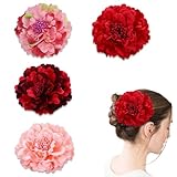 4 piezas pinzas de pelo flor peonía, diámetro 11 cm, colores burdeos, rojo, coral y rosa, accesorios para boda, fiesta, flamenco y uso diario