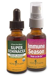 Image of Herb Pharm Certified Organic Super Echinacea Liquid Extract for Active Immune System Support - 1 Ounce & Herb Pharm Herbs on The Go Portable Spray: Immune Season, 1 Ounce