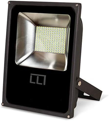 LLT 100W LED Flood Light Outdoor on Yoke - 7500lm 5000K Daylight, Bright Light SMD - LED Security Lights Waterproof, Black Aluminum, Tempered Glass