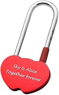 Personalised Engraved Bridge Long Shackle Padlock Double Heart Shape 4 Color Love Lock Wedding Anniversary Birthday Mothers Day (red)