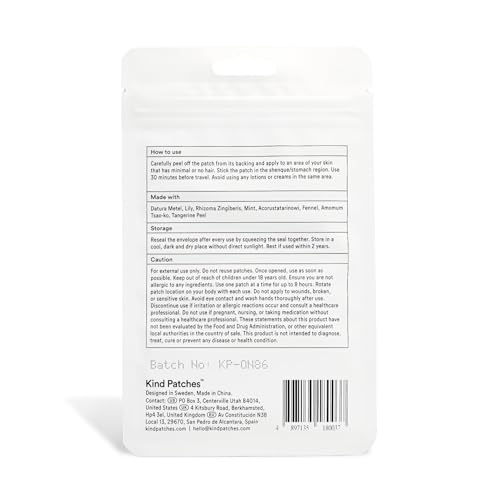 Kind Patches Anti-Motion Sickness Patches - Natural Relief for Motion Sickness - Ginger Root, Mint and Tangerine Peel - Easy Pre-Travel Use - 30 Count - Image 4
