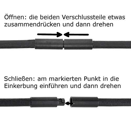 Auroris Echtleder Kette schwarz Dicke 3mm mit Tunnel-Drehverschluss aus SCHWARZEM Edelstahl Länge 50 cm