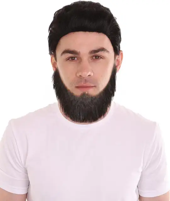 HPO Classic Soft Black Chin Curtain Beard for Men - Adjustable & Breathable