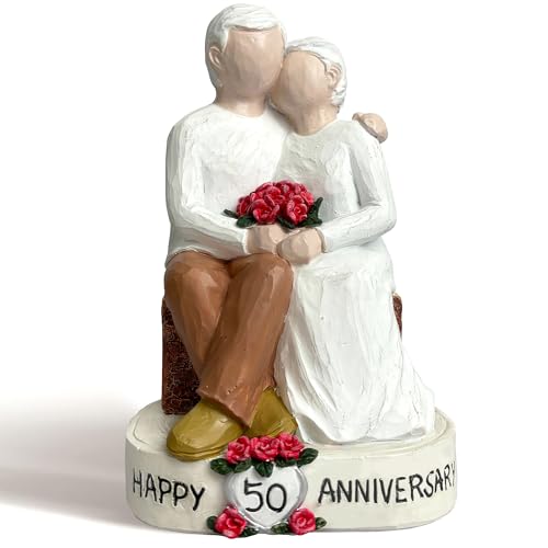 Bozspacer 50th Wedding Anniversary Couple Gifts - Loving Elderly Couple Figurines, Hand-Painted...