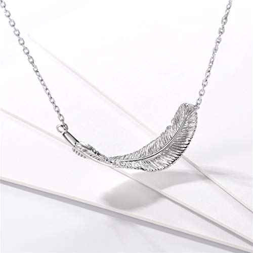 Chicsilver Feather Pendant 925 Sterling Silver Horizontal Sideways Platinum Plated Necklace For Women 16 Inches #TOP3