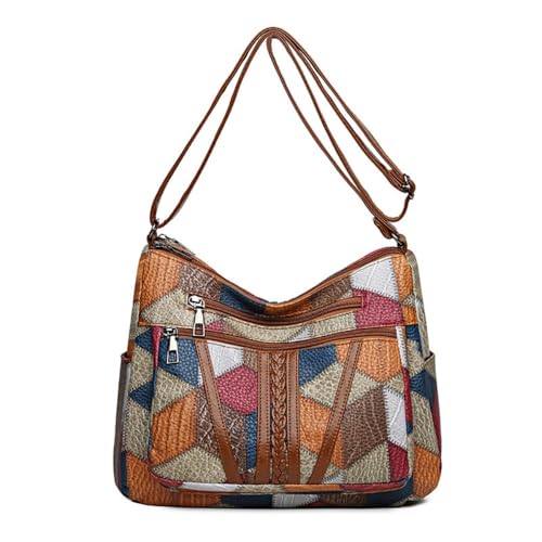 FUNSEED Borsa a tracolla da donna, borsa a tracolla vintage colorata in lattice patchwork con multi scomparto per lavoro, Multicolore, Large