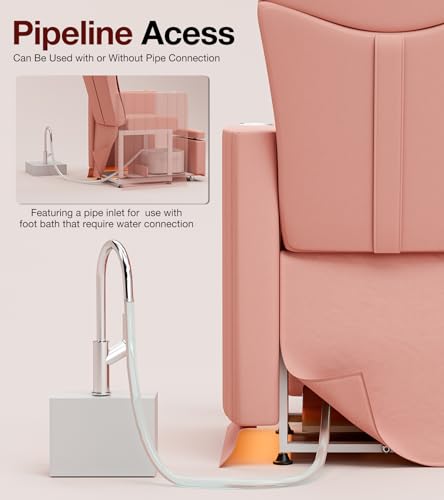 OKAKOPA Electric Pedicure Chair No Plumbing, Professional Reclining Pedicure Unit with Cup Holder and USB Charging Port, Pedicure Station for Salon with Hidden Base and Footrest, Pink
