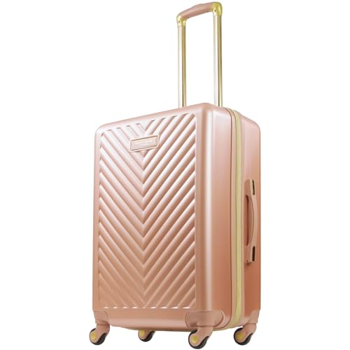Concept One Christian Siriano New York 25 Inch Rolling Luggage, Addie Hardshell Suitcase with Spinner Wheels, Rose Gold