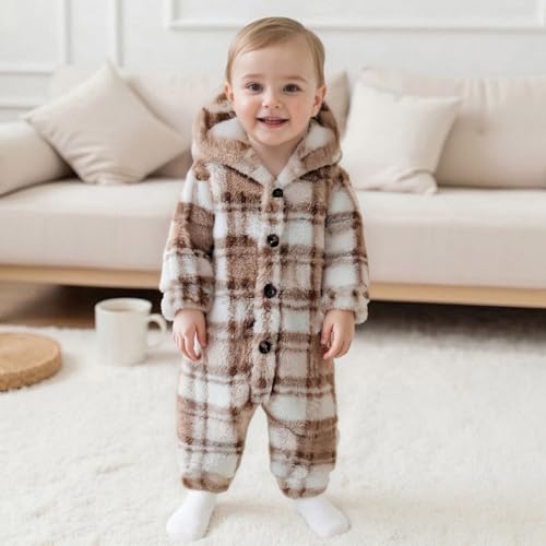 Baby Furry Jumpsuit Newborn Fleece Snowsuit Plaid/Butterfly Long Sleeve One-Piece Hooded Romper Winter Clothes4